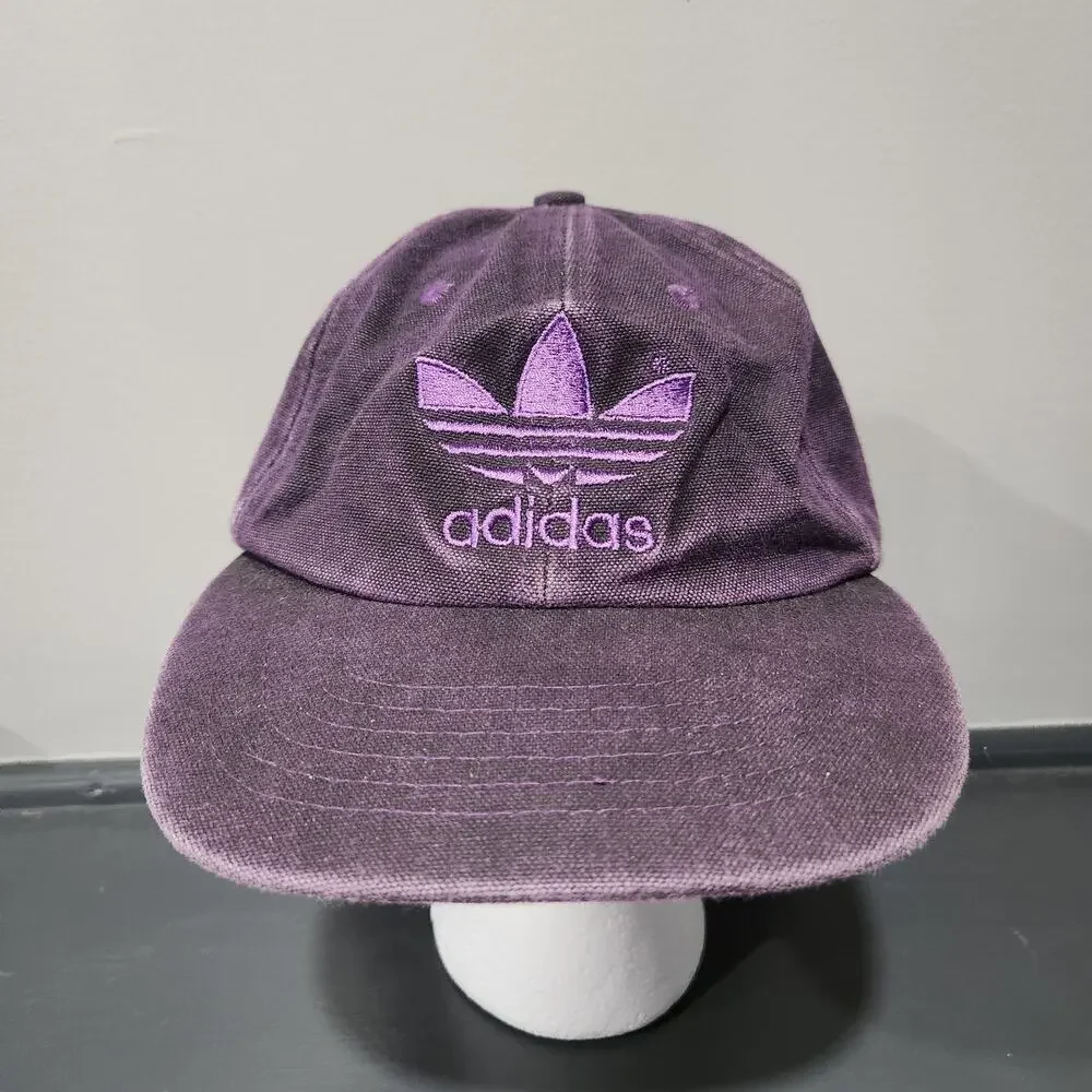 VTG 80s Adidas Trefoil‎ Purple Canvas Spellout 1980s Hat Cap OSFA One Size